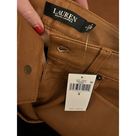Lauren Ralph Lauren Skinny Ankle Genuine Leather Tan Cognac High Waist Western 4 - Picture 3 of 4